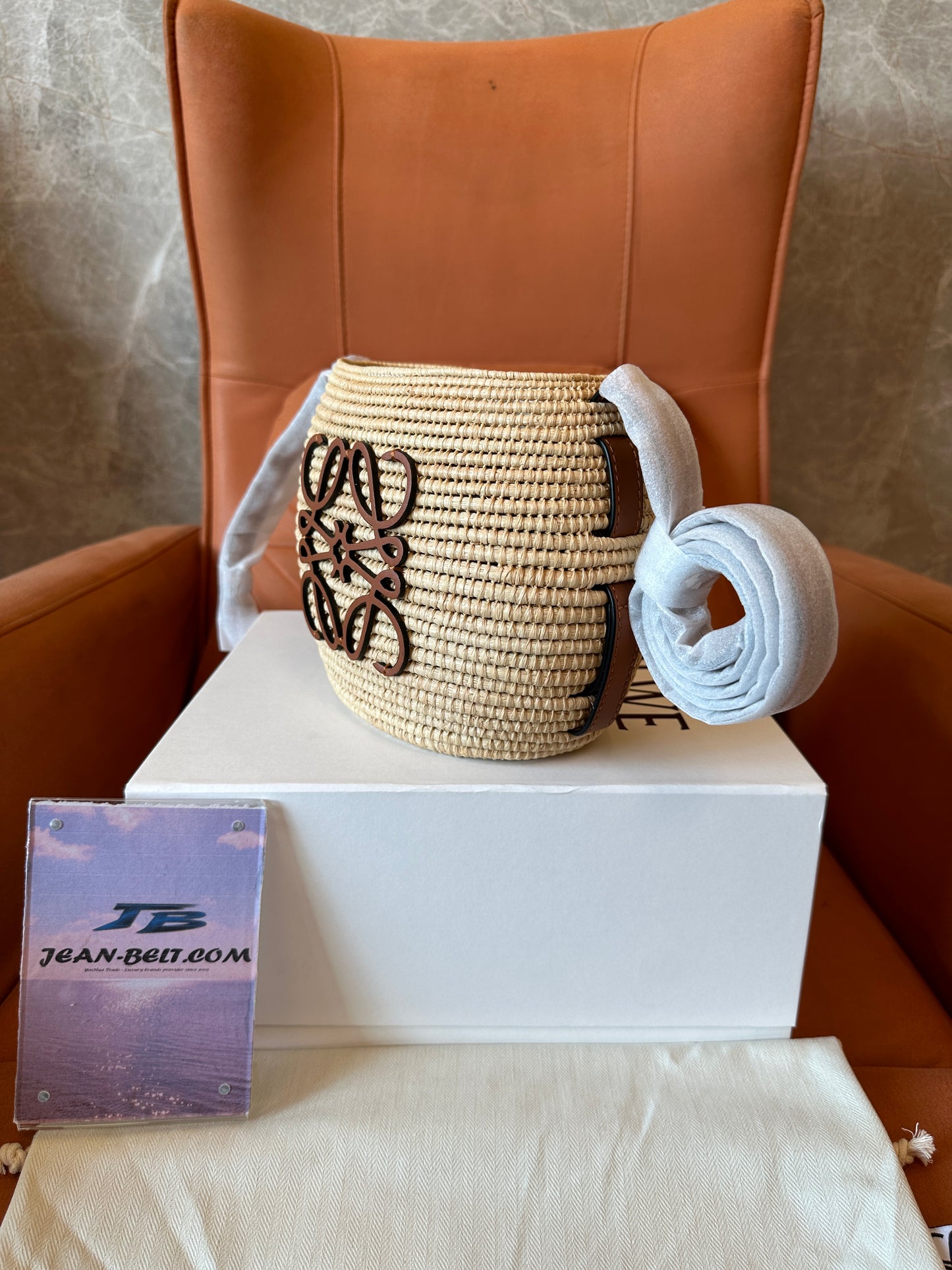 LOEWE Woven Raffia Bucket Crossbody Bag