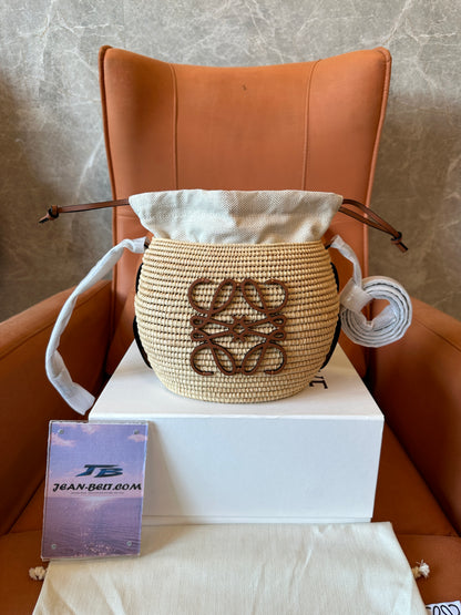 LOEWE Woven Raffia Bucket Crossbody Bag