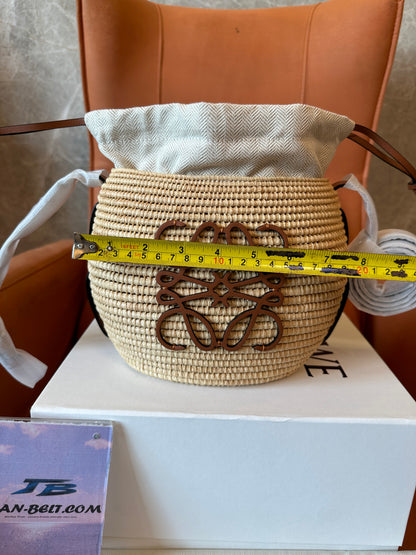 LOEWE Woven Raffia Bucket Crossbody Bag