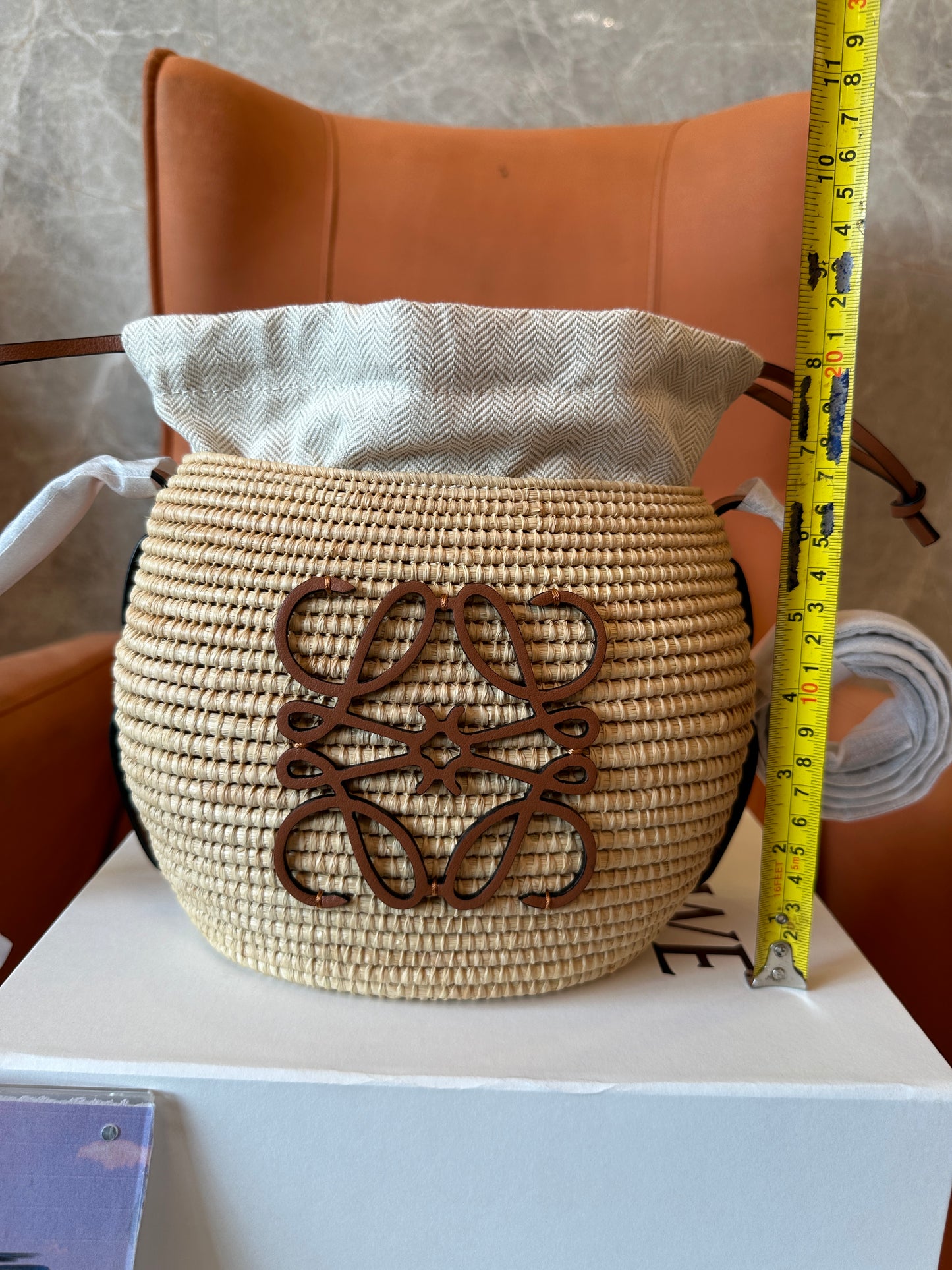 LOEWE Woven Raffia Bucket Crossbody Bag