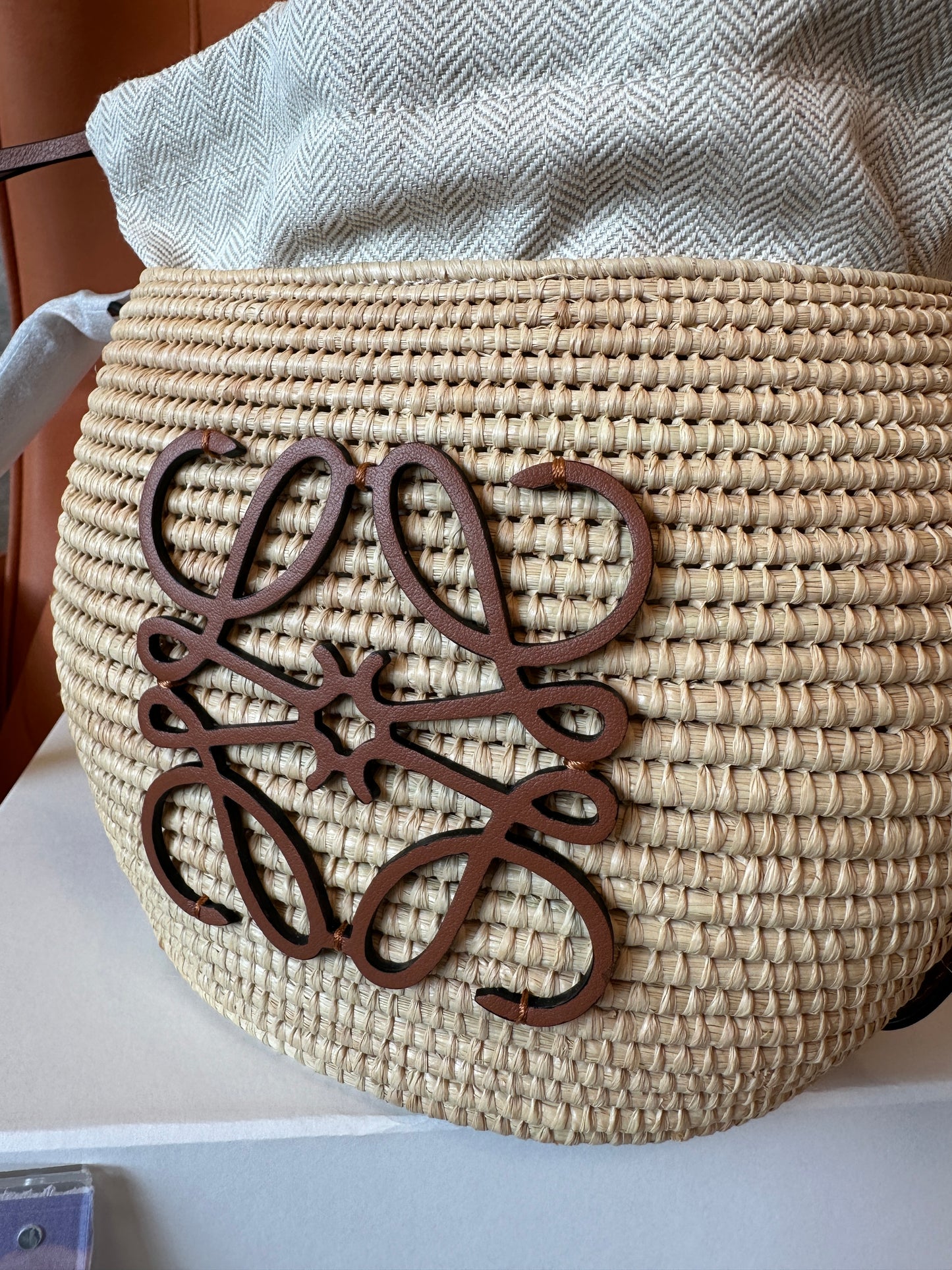 LOEWE Woven Raffia Bucket Crossbody Bag
