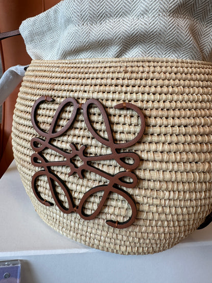 LOEWE Woven Raffia Bucket Crossbody Bag
