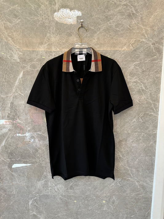 Burberry Black Polo Shirt with Check Collar