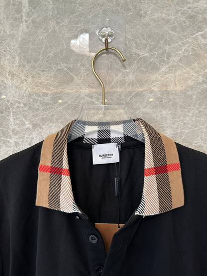 Burberry Black Polo Shirt with Check Collar