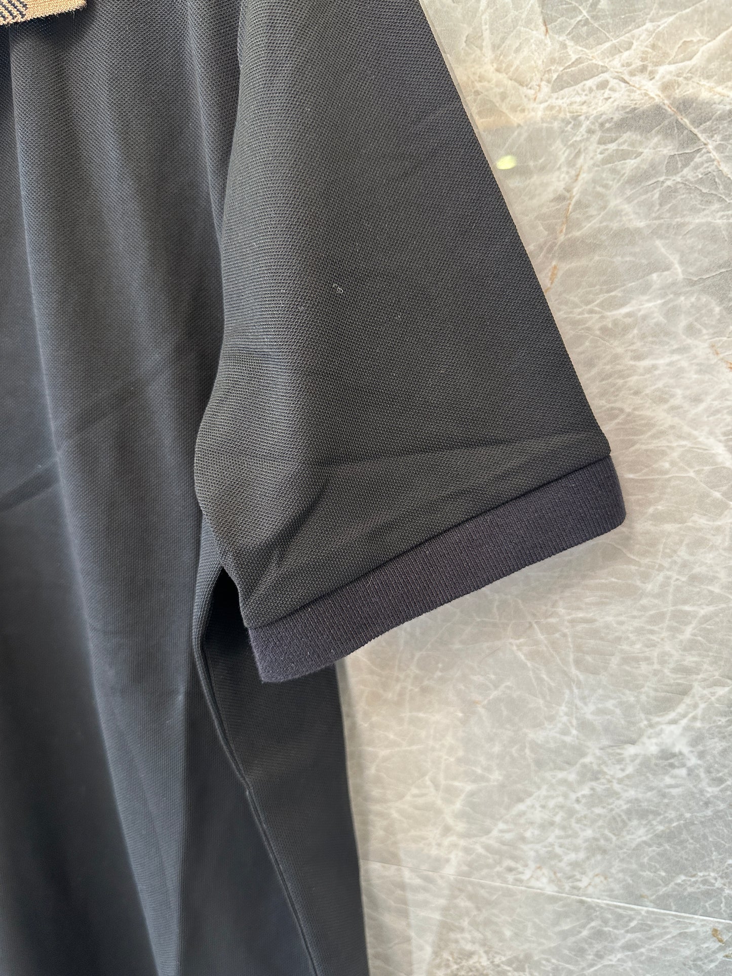 Burberry Black Polo Shirt with Check Collar