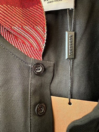 Burberry Black Polo Shirt with Check Collar