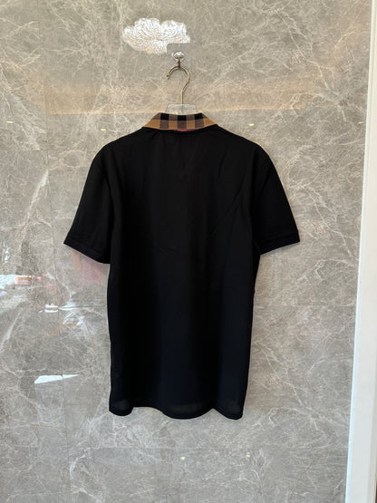 Burberry Black Polo Shirt with Check Collar