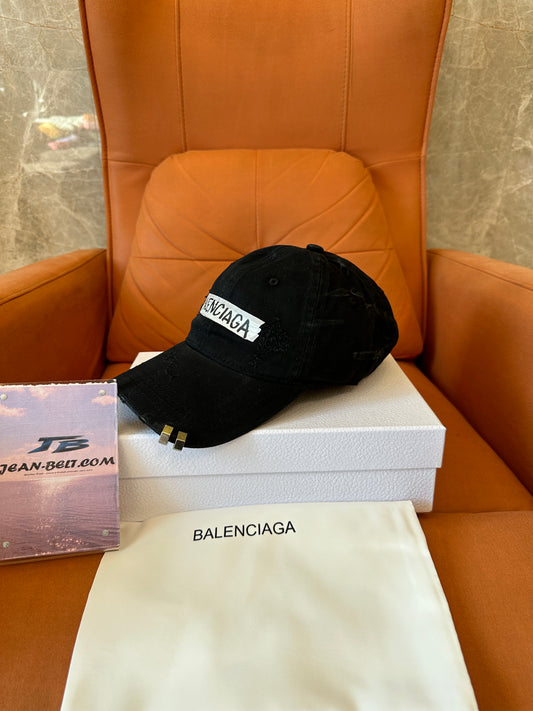 Balenciaga Logo Distressed Cotton Baseball Cap