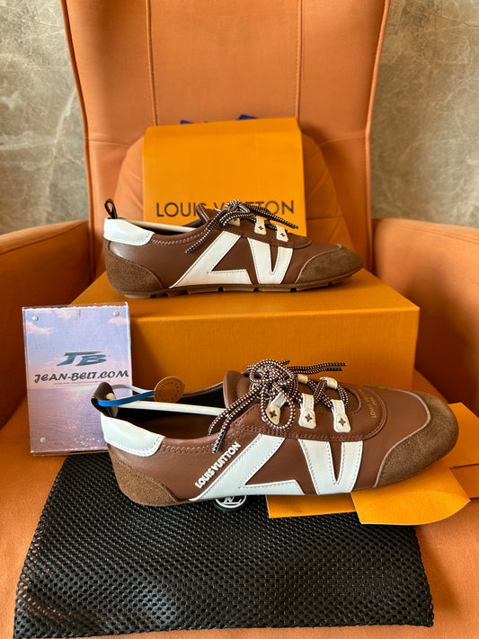 Louis Vuitton LV Logo Brown Leather Suede Sneakers