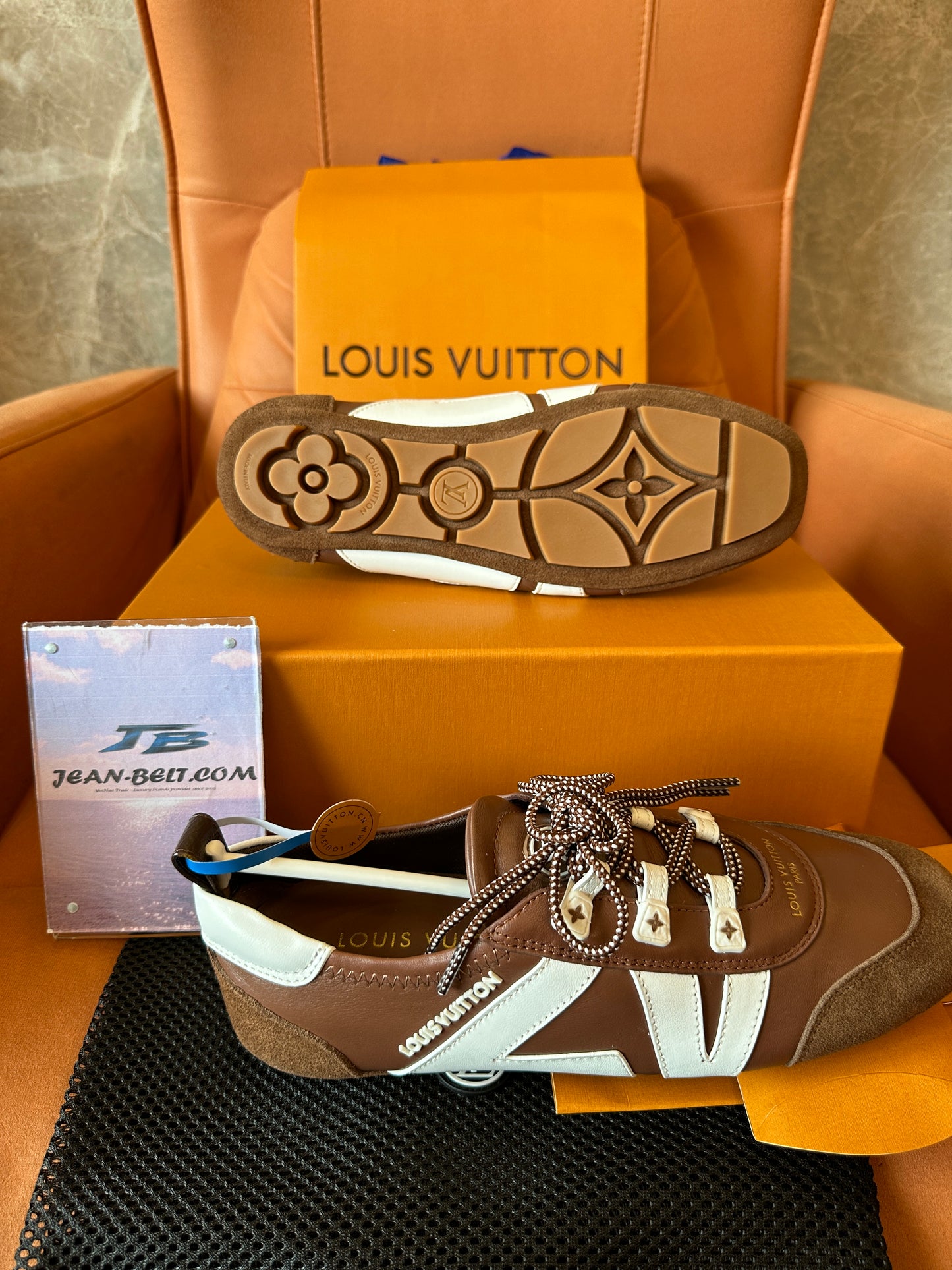 Louis Vuitton LV Logo Brown Leather Suede Sneakers