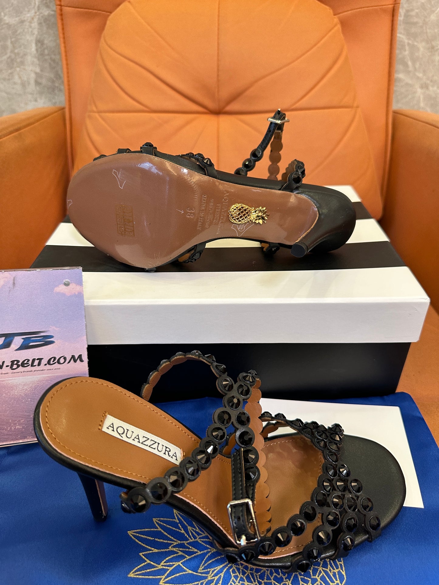 Aquazzura Black Embellished Sandals – Crystal Studded Ankle Strap Heels