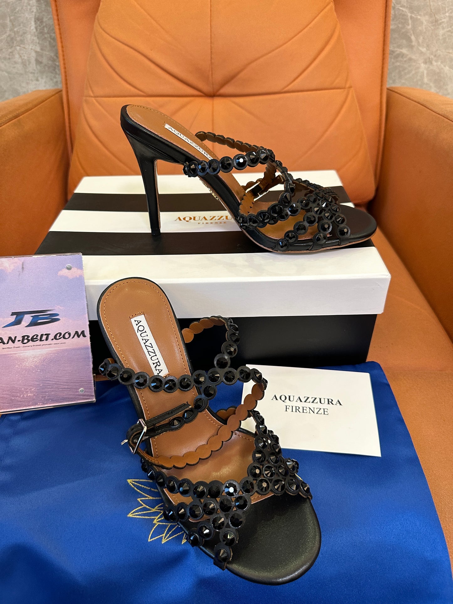 Aquazzura Black Embellished Sandals – Crystal Studded Ankle Strap Heels