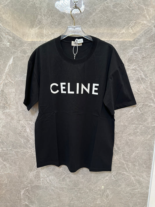Celine Black Cotton Logo T-shirt