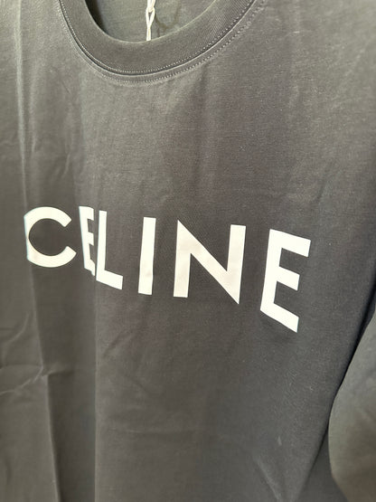 Celine Black Cotton Logo T-shirt