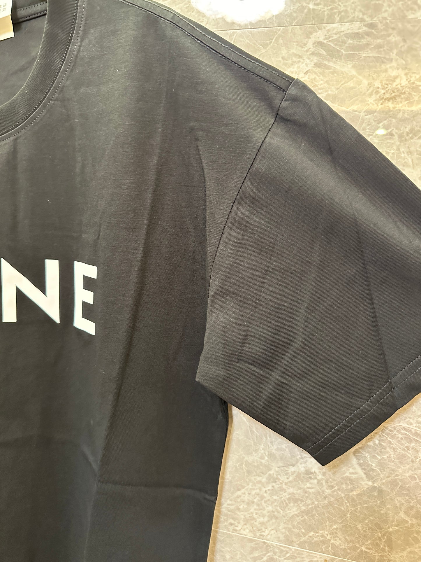 Celine Black Cotton Logo T-shirt