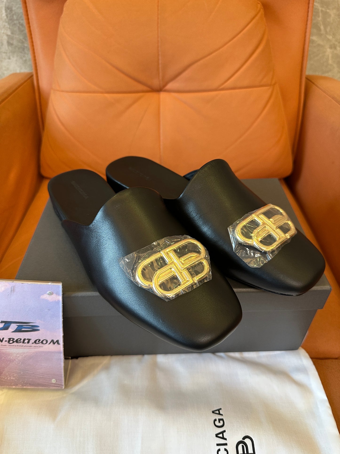 Balenciaga Leather Mule Slippers with BB Logo