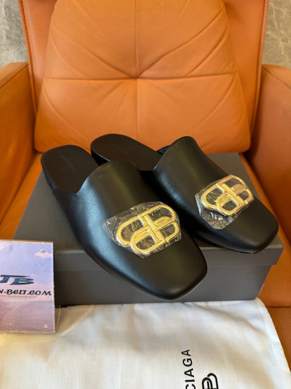 Balenciaga Leather Mule Slippers with BB Logo