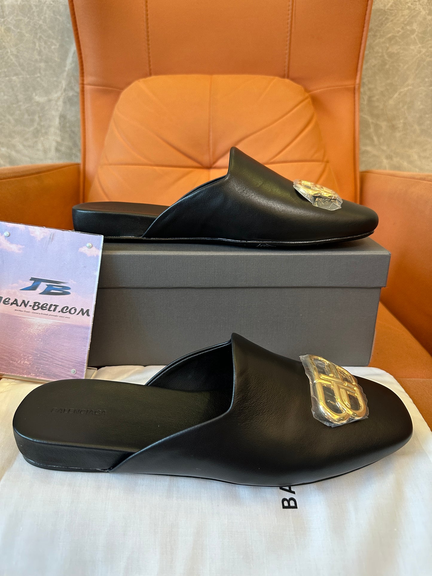 Balenciaga Leather Mule Slippers with BB Logo