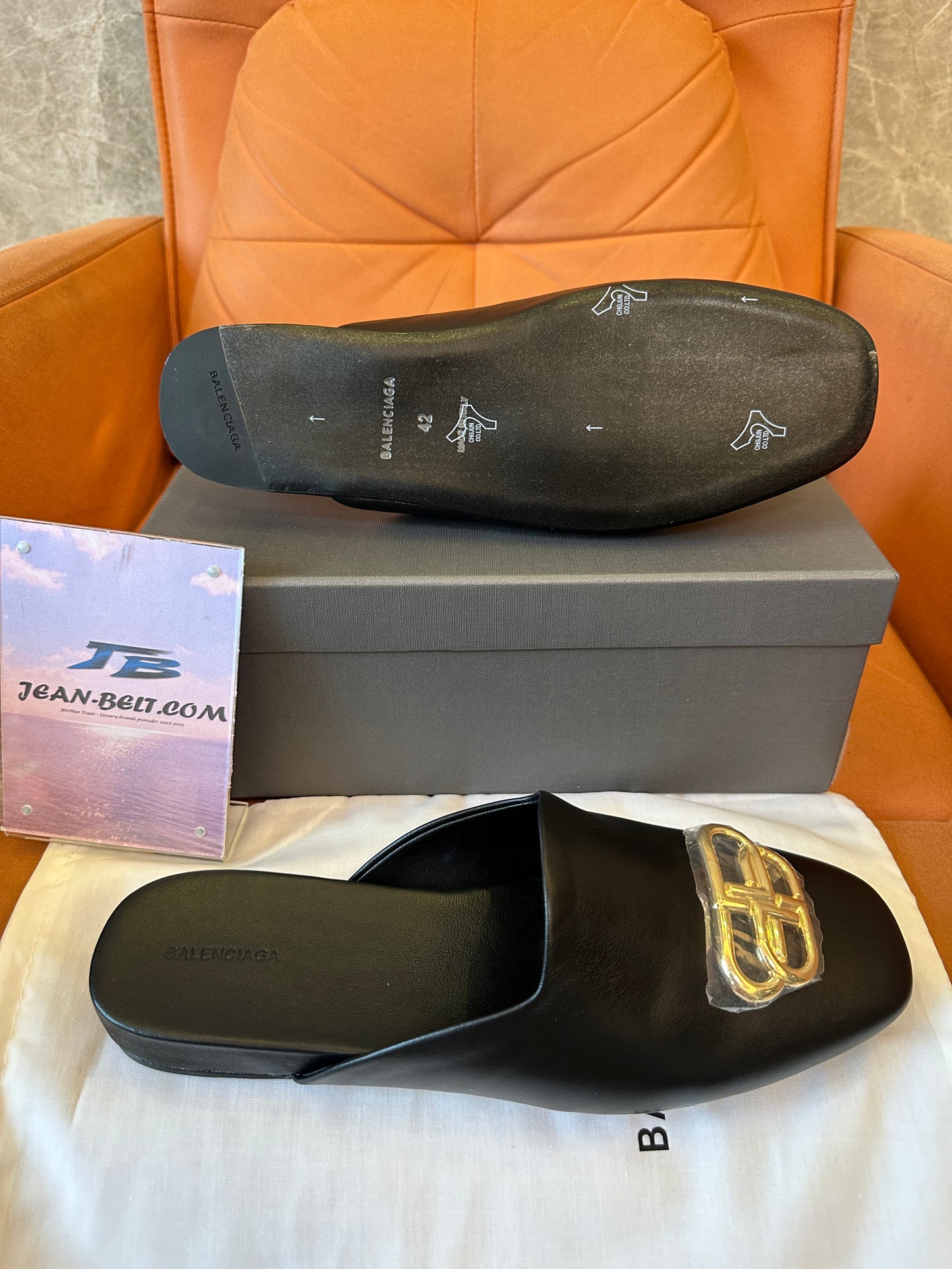 Balenciaga Leather Mule Slippers with BB Logo