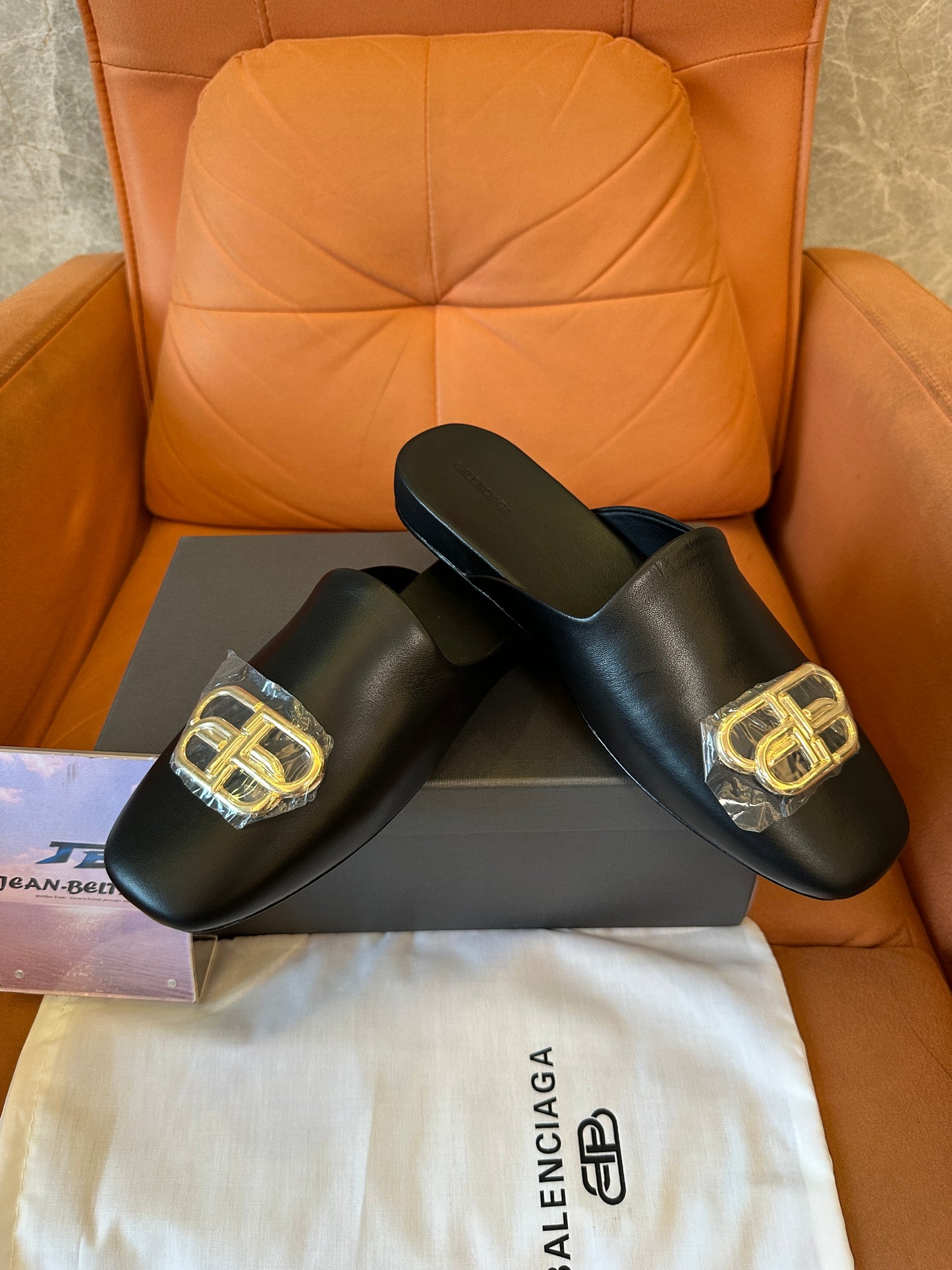 Balenciaga Leather Mule Slippers with BB Logo