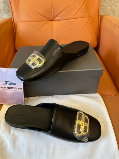 Balenciaga Leather Mule Slippers with BB Logo