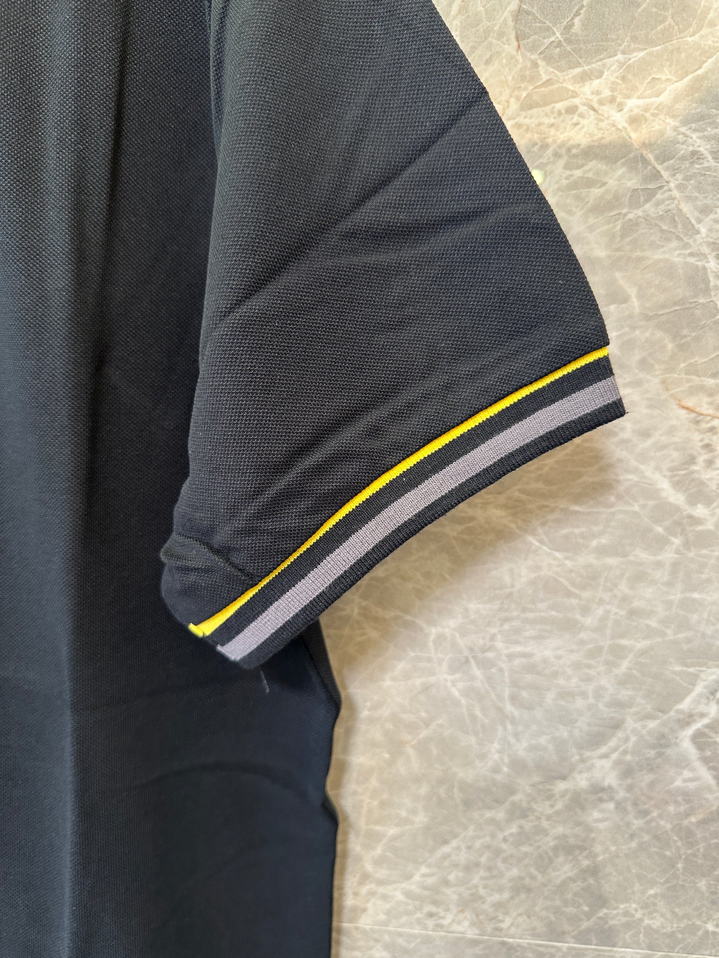 Fendi Roma Men's Black Polo Shirt with Yellow Striped Collar