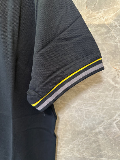 Fendi Roma Men's Black Polo Shirt with Yellow Striped Collar