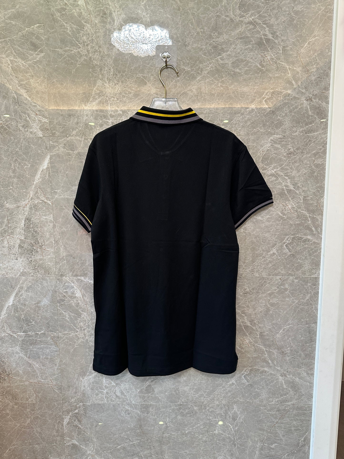 Fendi Roma Men's Black Polo Shirt with Yellow Striped Collar