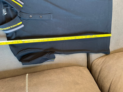 Fendi Roma Men's Black Polo Shirt with Yellow Striped Collar
