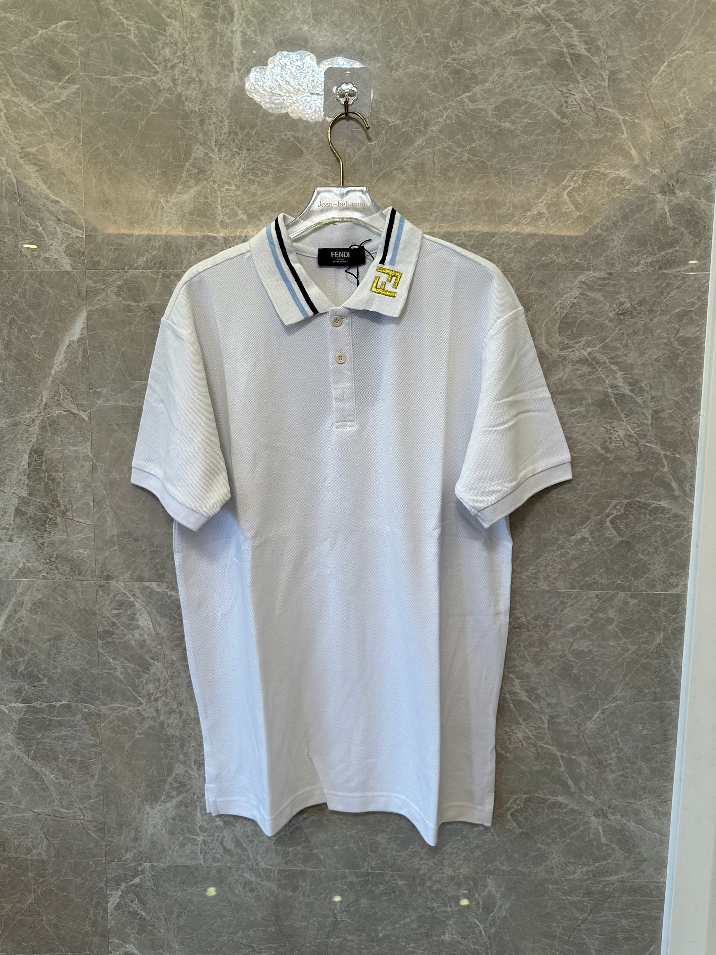 Polo Fendi para homem em algodão branco com logótipo FF na gola