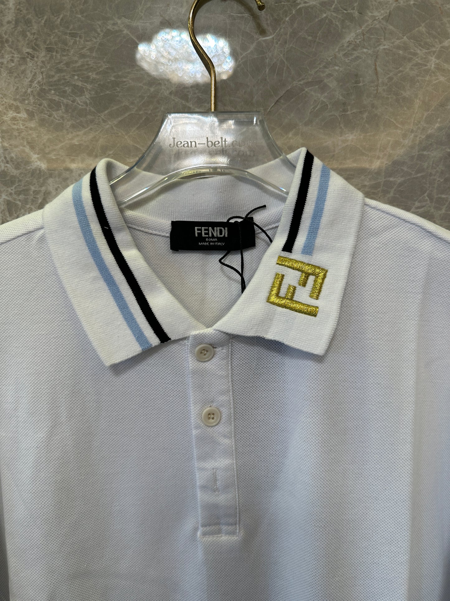 Polo Fendi para homem em algodão branco com logótipo FF na gola