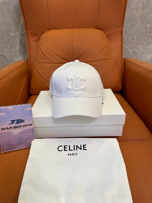 CELINE Triomphe Embroidered Cotton White Baseball Cap Adjustable Hat