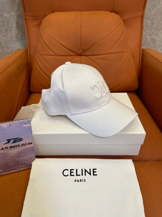 CELINE Triomphe Embroidered Cotton White Baseball Cap Adjustable Hat