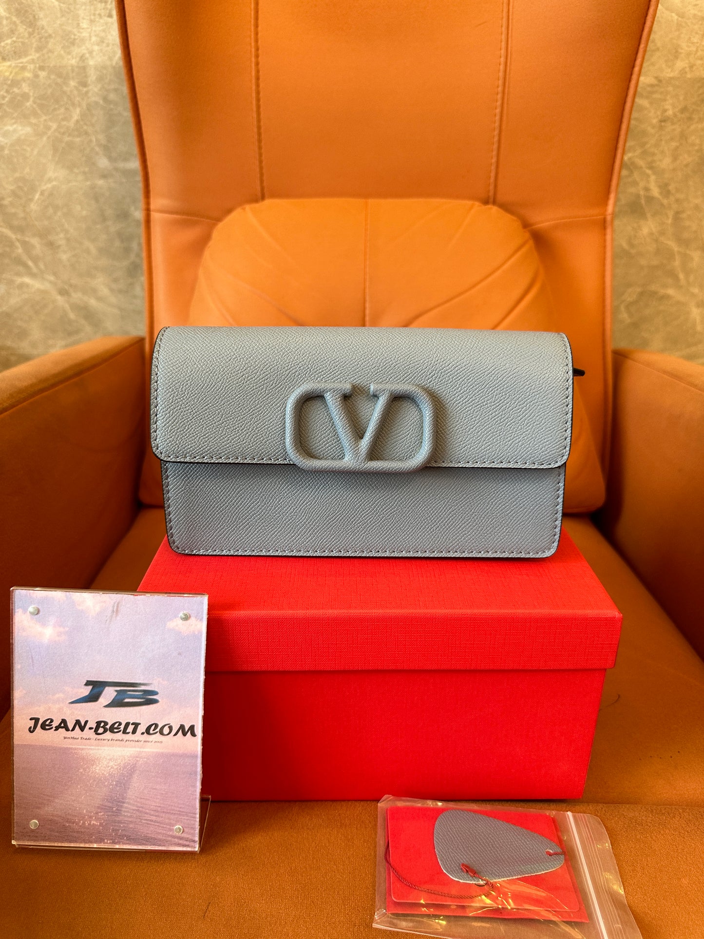 Valentino Garavani VLogo Signature Shoulder Bag in Powder Blue Calfskin