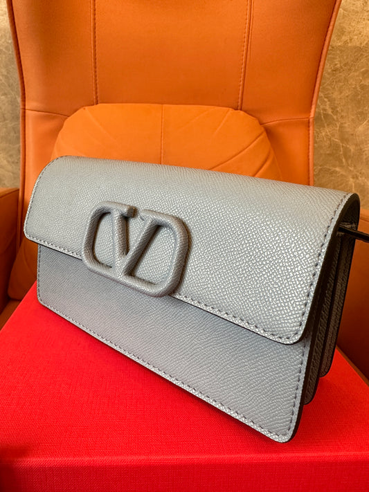 Valentino Garavani VLogo Signature Shoulder Bag in Powder Blue Calfskin