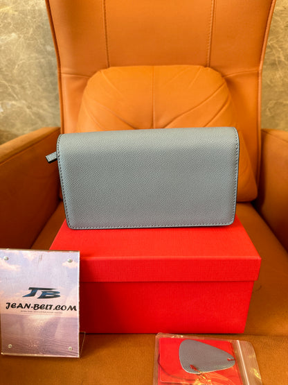 Valentino Garavani VLogo Signature Shoulder Bag in Powder Blue Calfskin