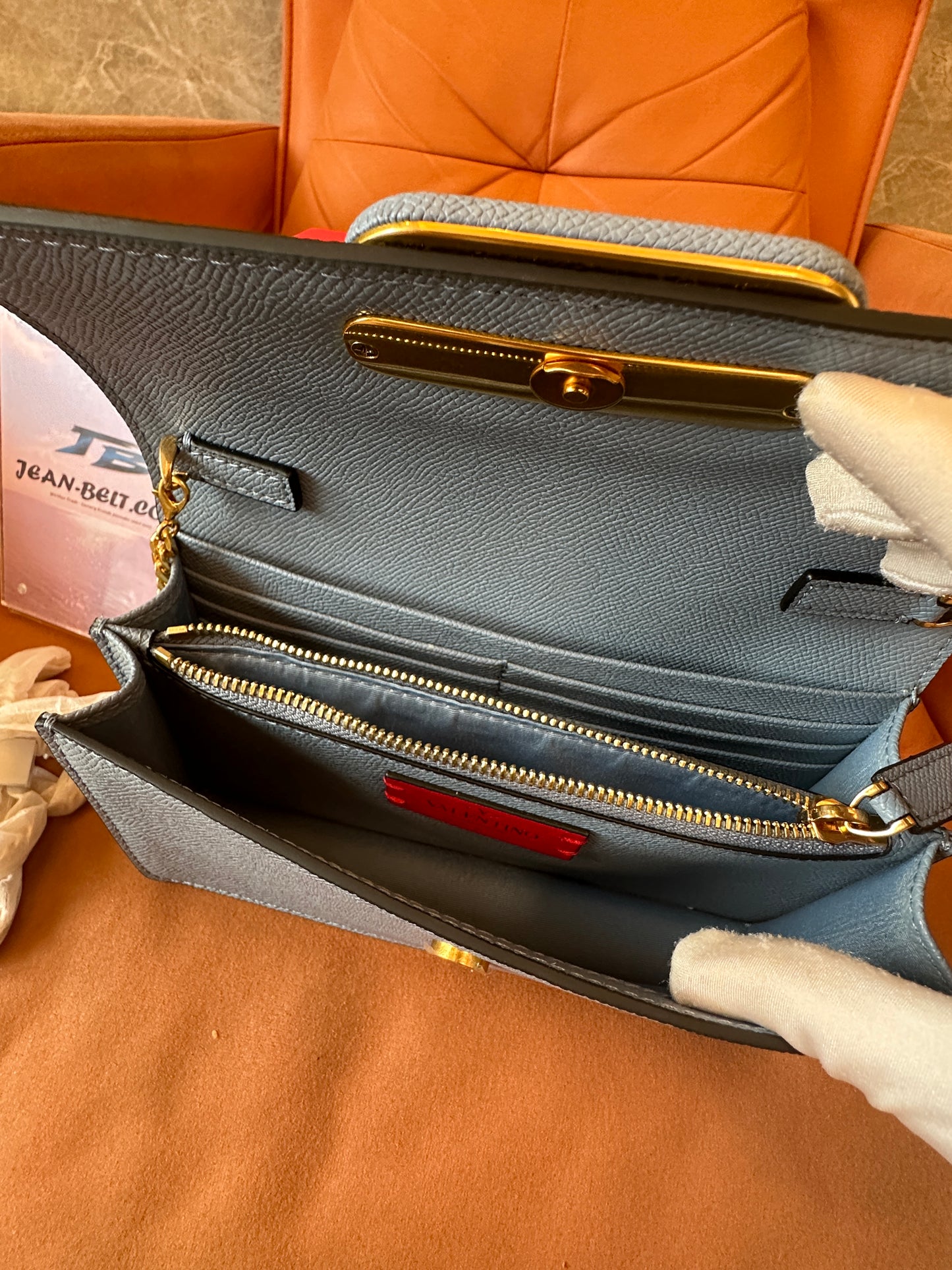Valentino Garavani VLogo Signature Shoulder Bag in Powder Blue Calfskin