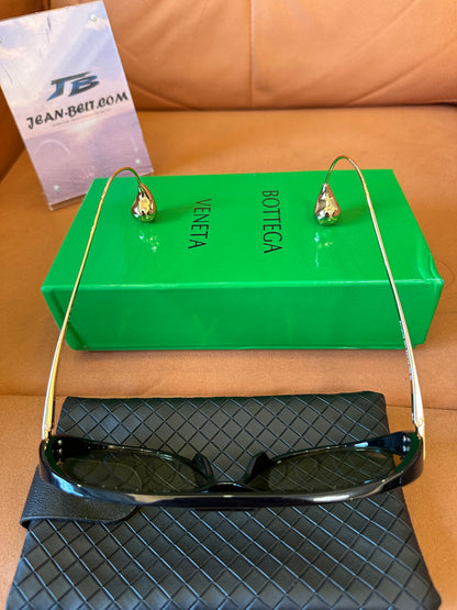 Bottega Veneta BV1273S 001 Black Frame Sunglasses with Gold Metal Temples and Amber Gradient Lenses