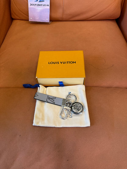 Louis Vuitton Dual-Sided Key Holder with Monogram Charm – Grey & Black Leather Strap