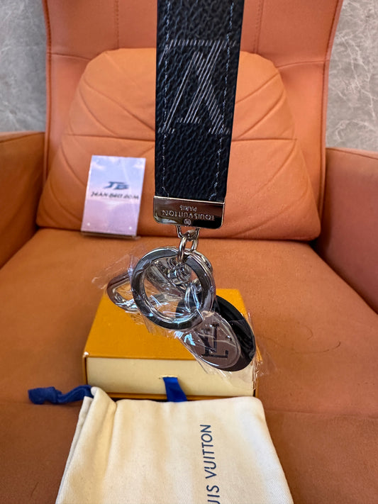 Louis Vuitton Dual-Sided Key Holder with Monogram Charm – Grey & Black Leather Strap