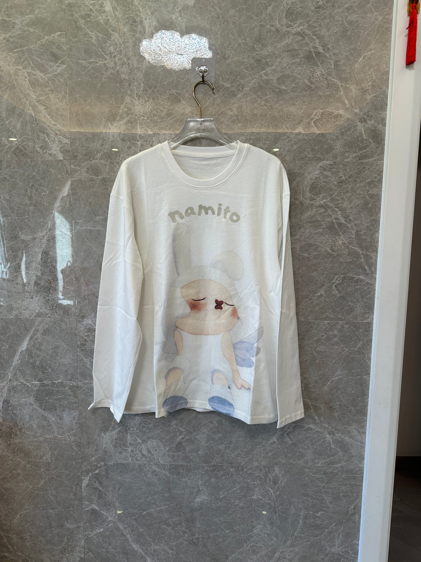 Cute Bunny Graphic Long Sleeve T-Shirt Soft Casual Oversized Top