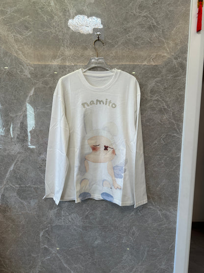Cute Bunny Graphic Long Sleeve T-Shirt Soft Casual Oversized Top