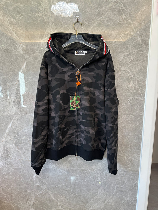 A Bathing Ape Black Camo Shark Zip Hoodie Full Zip Streetwear Jacket