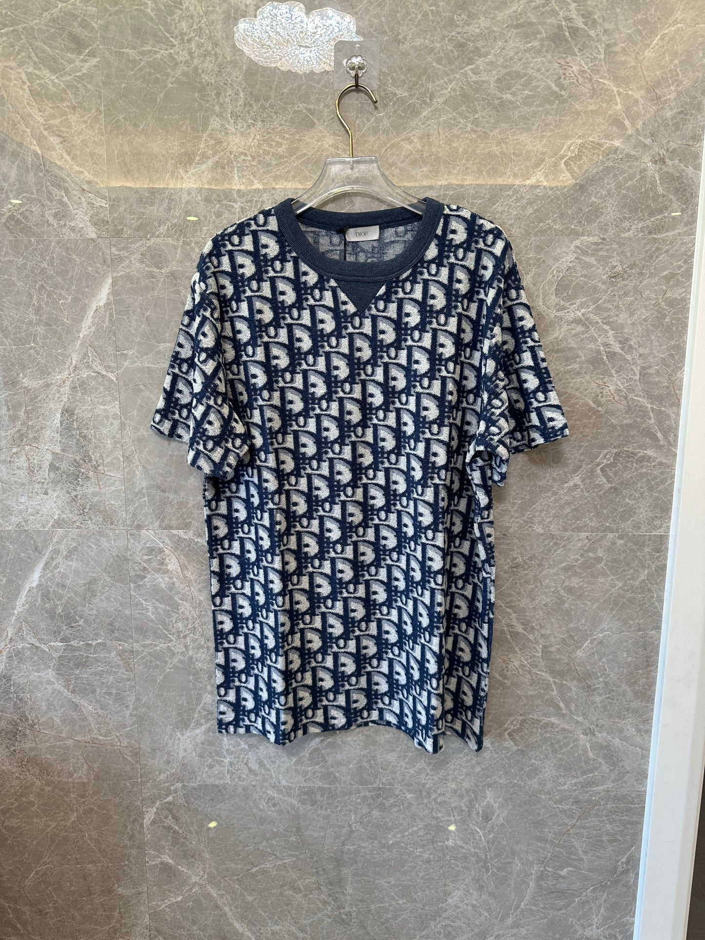 T-shirt Dior Oblique em malha Jacquard – Azul-Marinho