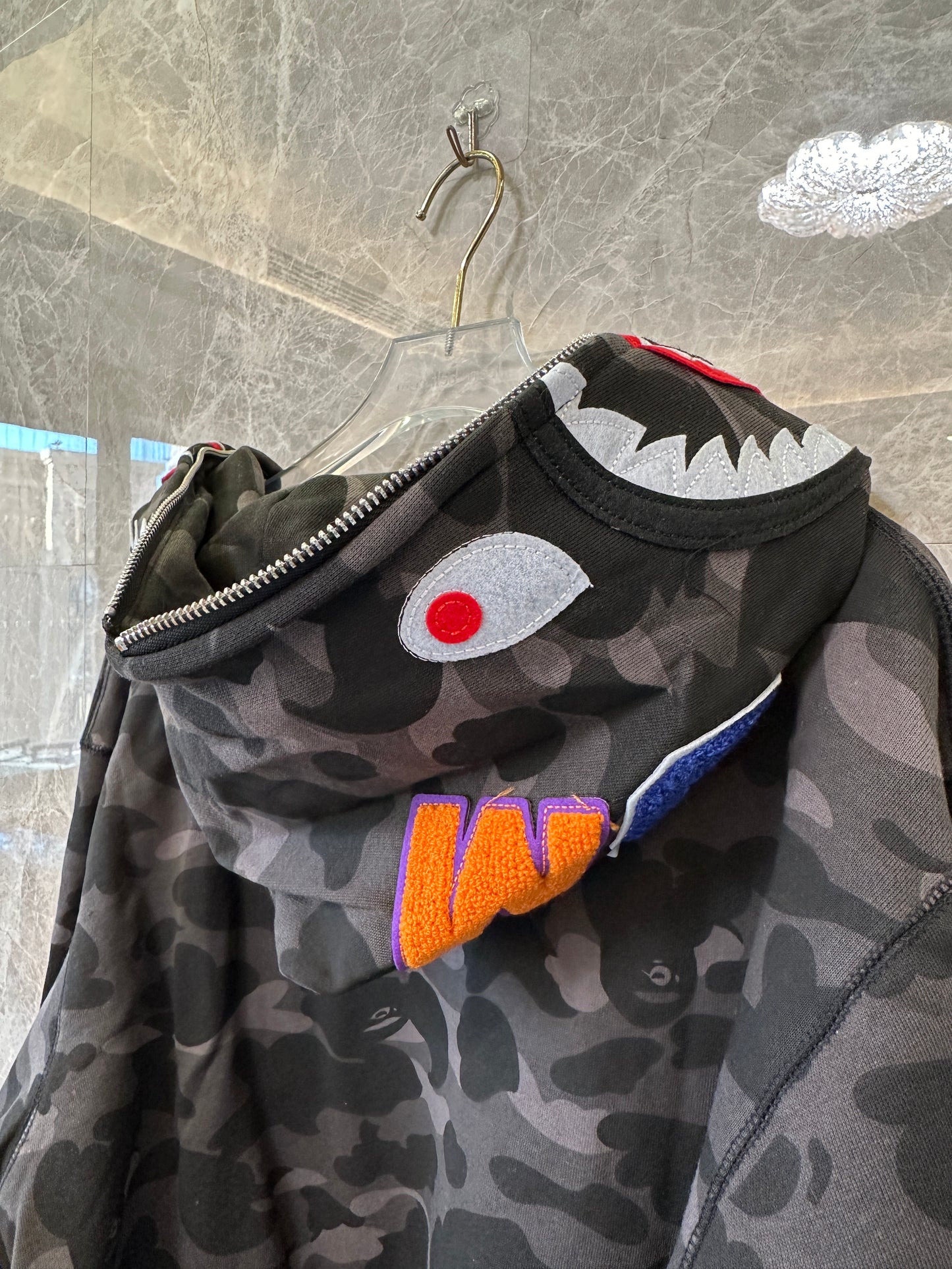 A Bathing Ape Black Camo Shark Zip Hoodie Full Zip Streetwear Jacket