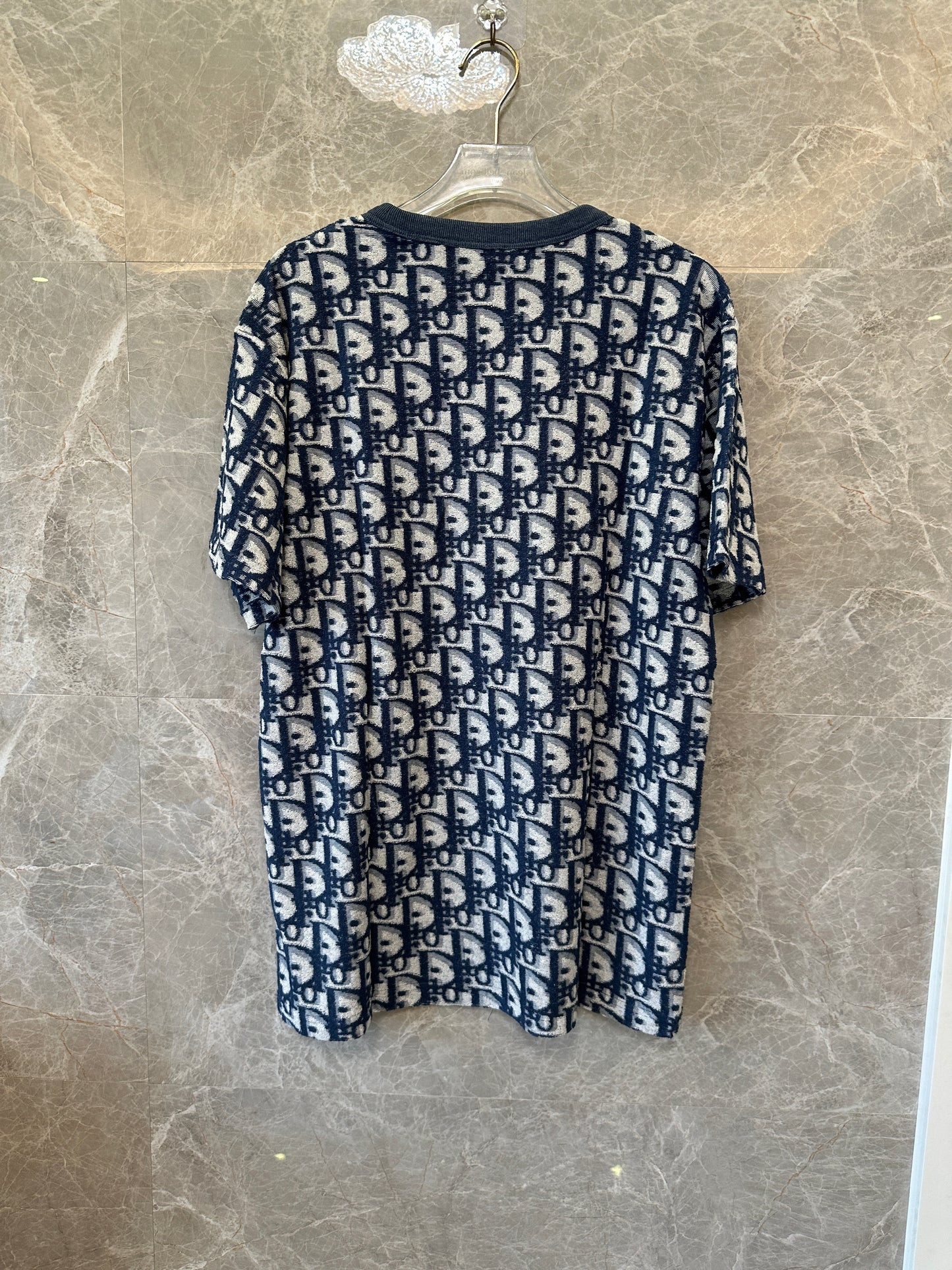 T-shirt Dior Oblique em malha Jacquard – Azul-Marinho