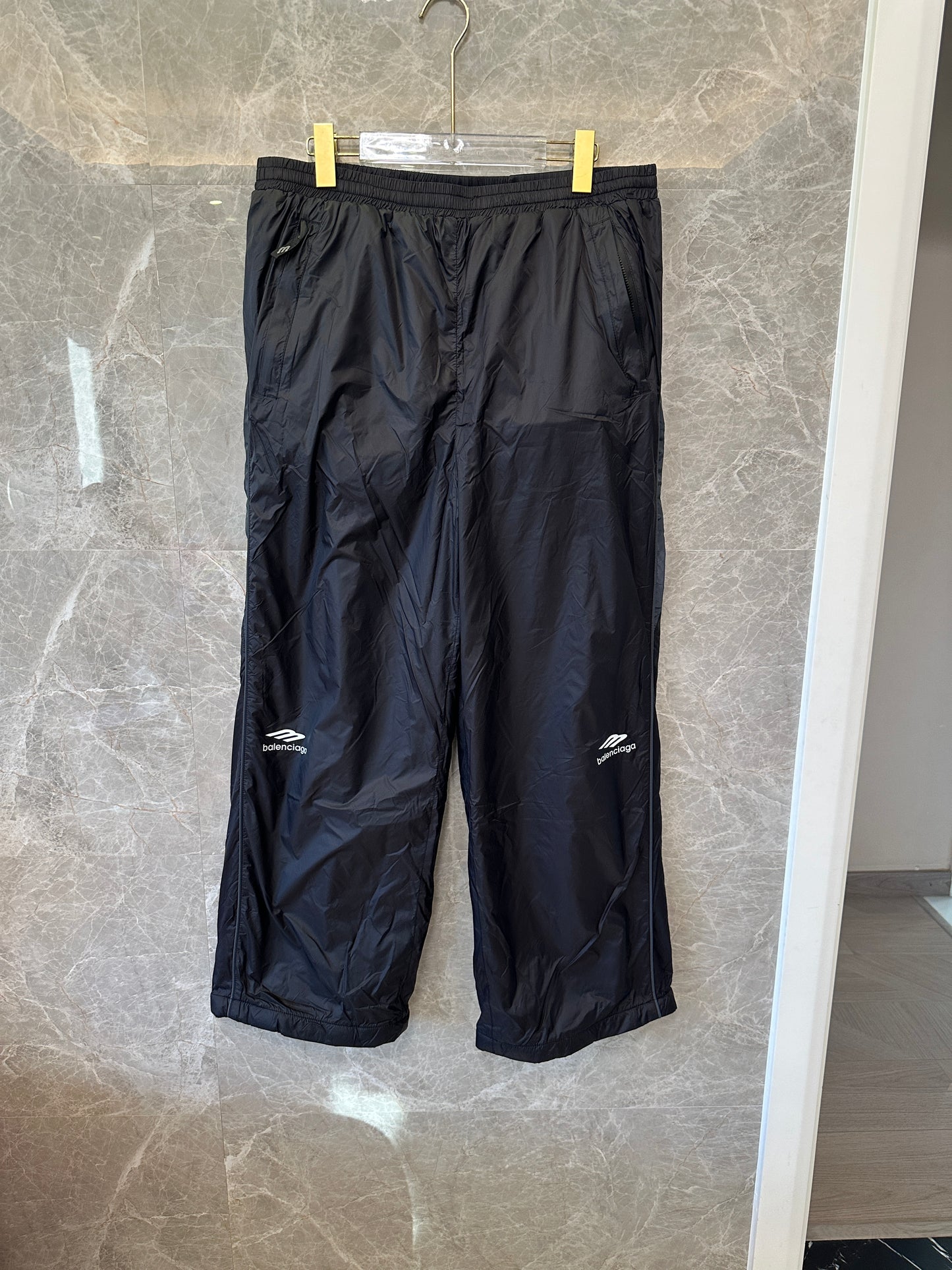 Balenciaga Logo Lightweight Nylon Track Pants Black Casual Streetwear Trousers