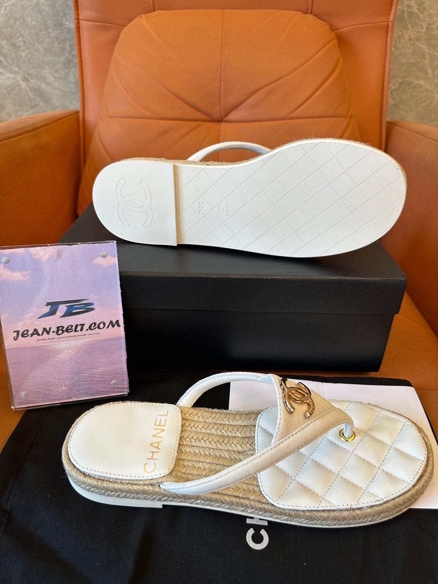 Chanel Quilted Leather Thong Sandals with Gold CC Logo