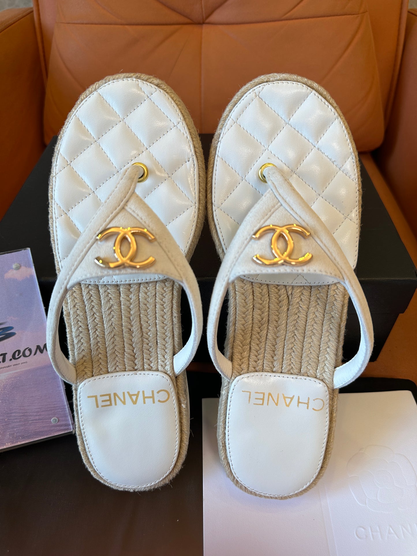 Chanel Quilted Leather Thong Sandals with Gold CC Logo