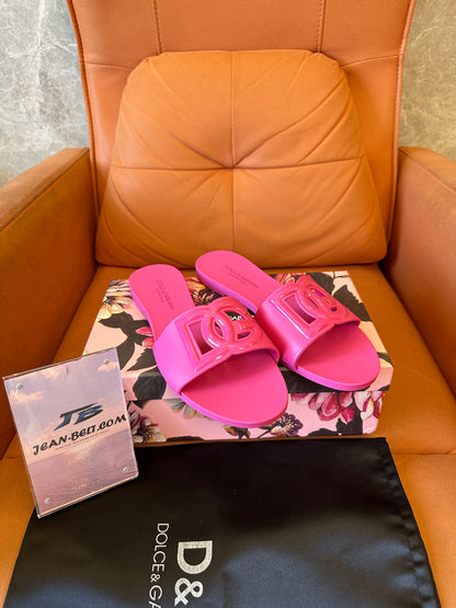Dolce & Gabbana DG Logo Pink Slide Sandals